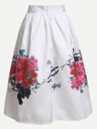 Romwe White Flower Print Box Pleated Skirt