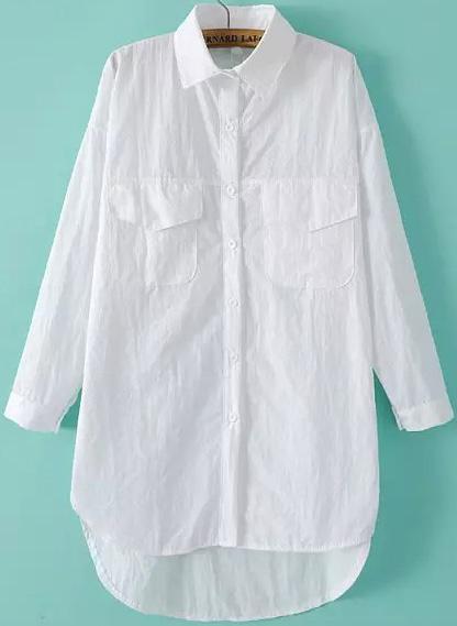 Romwe Lapel Dip Hem With Pockets Loose Blouse
