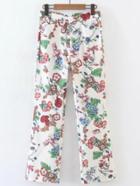 Romwe Flower Print Full Length Pants