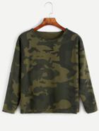 Romwe Camo Print Cut Out Dropped Shoulder Seam T-shirt