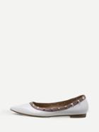 Romwe White Faux Patent Studded Pointed Toe Flats