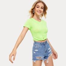 Romwe Twist Front Crop Neon Tee