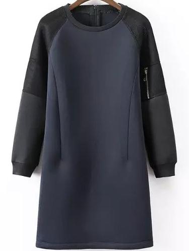Romwe Raglan Sleeve Straight Black Sweatshirt Dress