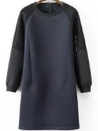 Romwe Raglan Sleeve Straight Black Sweatshirt Dress