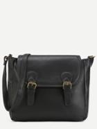 Romwe Black Pu Double Buckle Flap Shoulder Bag