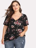 Romwe Floral Print Surplice Front Smock Top