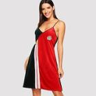 Romwe Cartoon Embroidered Colorblock Velvet Dress