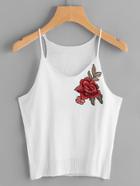 Romwe Rose Embroidered Patch Cami Top