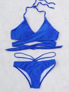 Romwe Strappy Detail Halter Wrap Bikini Set