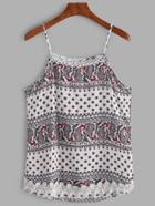 Romwe Paisley Print Contrast Crochet Lace Cami Top