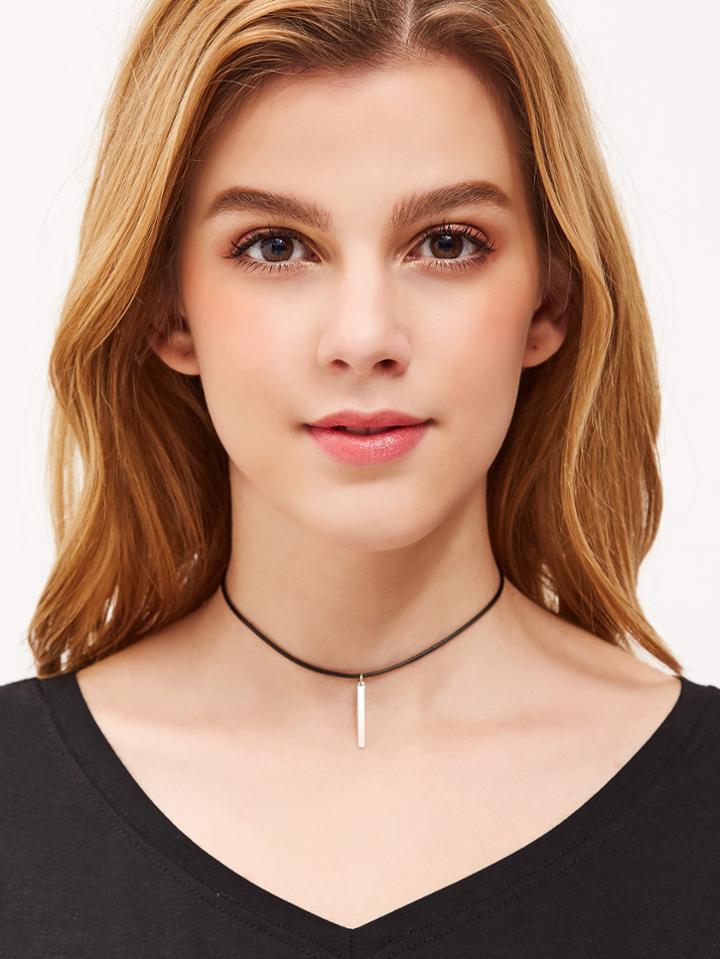 Romwe Silver Bar Pendant Minimalist String Choker