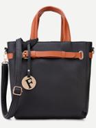 Romwe Black Pebbled Pu Buckle Strap Handbag With Shoulder Strap