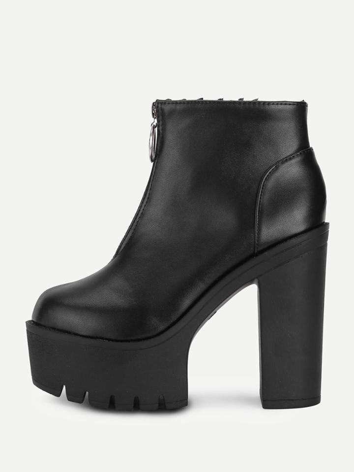 Romwe Front Zipper Platform Pu Boots