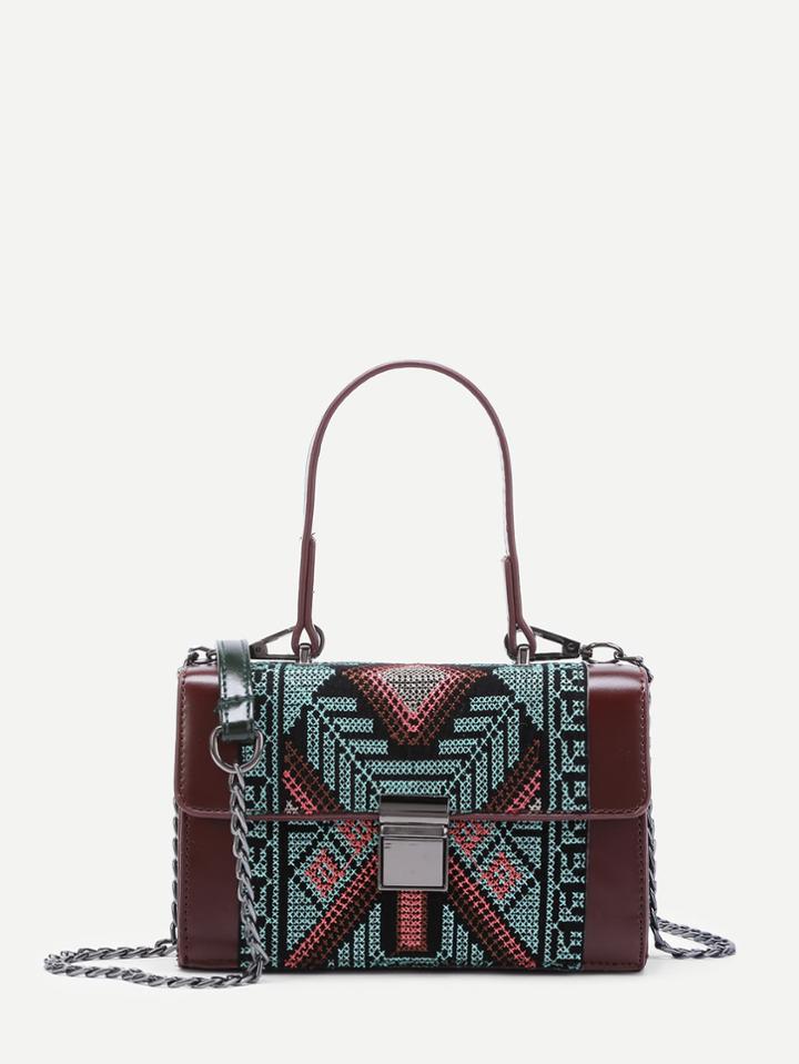 Romwe Braided Detail Pushlock Pu Bag With Handle