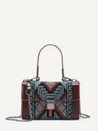 Romwe Braided Detail Pushlock Pu Bag With Handle