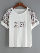 Romwe Raglan Sleeve Florals T-shirt