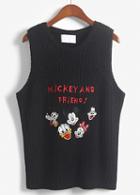 Romwe Mickey Print Sleeveless Knit Black Vest