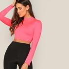 Romwe Mock-neck Slim Fitted Crop Top