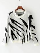 Romwe Tassel Detail Zebra Pattern Sweater