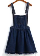 Romwe Strap With Pocket Fringe Denim Navy Dress