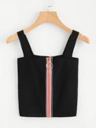 Romwe Striped Panel Zip Up Cami Top