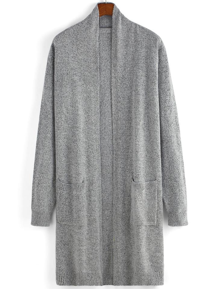 Romwe Open Front Pockets Grey Cardigan
