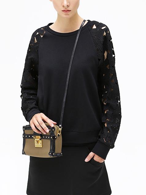 Romwe Raglan Sleeve Hollow Out Black Sweatshirt