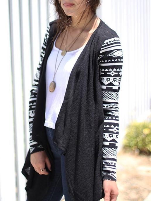 Romwe Drape Front Geometric Print Coat
