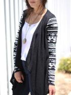 Romwe Drape Front Geometric Print Coat