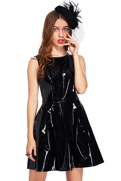 Romwe Patent Leather Sleeveless Dress
