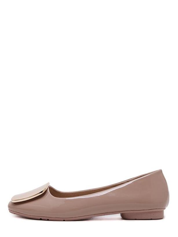 Romwe Pink Patent Leather Square Metal Buckle Flats