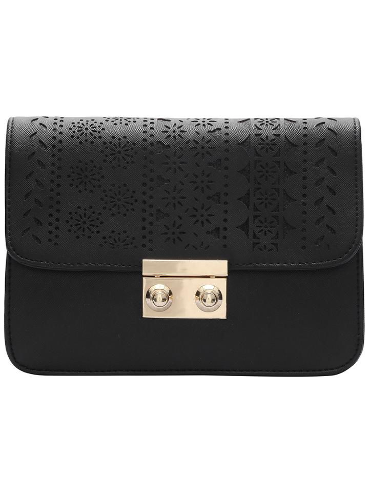 Romwe Black Metallic Embellished Pierced Bag
