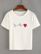 Romwe Embroidered Ecg Wave T-shirt