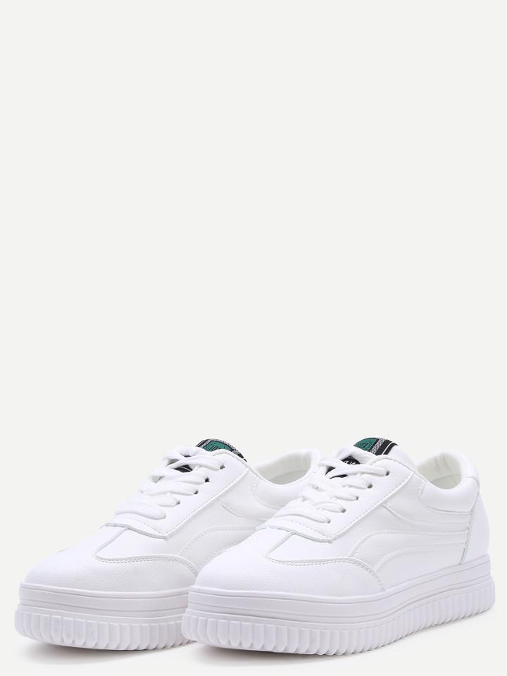 Romwe White Round Toe Lace Up Sneaker