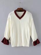 Romwe Contrast Trim Drawstring Sleeve Sweater