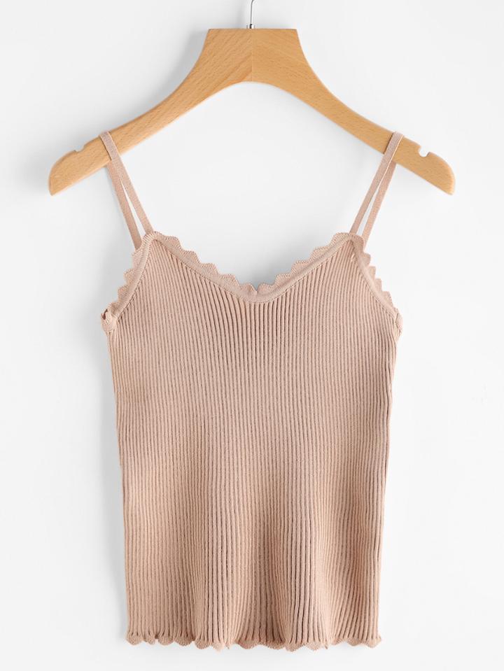Romwe Scallop Trim Knitted Cami Top