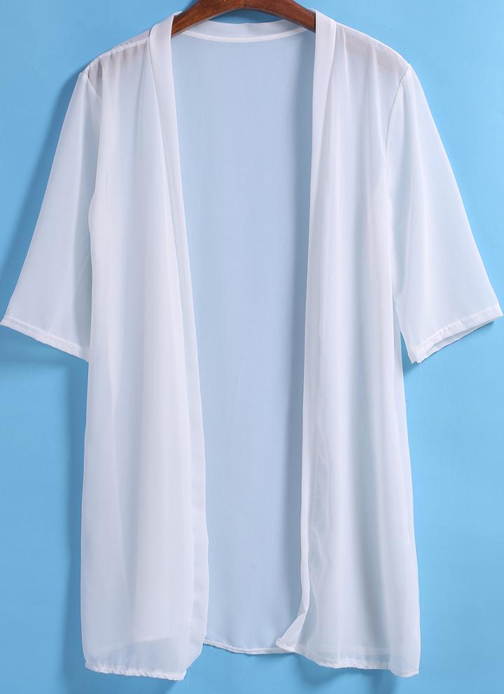 Romwe Half Sleeve Chiffon White Blouse