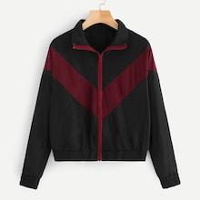 Romwe Zip Up Drop Shoulder Chevron Jacket