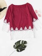 Romwe Lace Panel Color Block Top