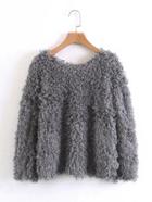 Romwe Drop Shoulder Fuzzy Sweater