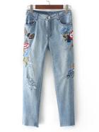 Romwe Ripped Detail Bleach Wash Ankle Jeans