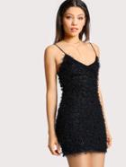 Romwe Allover Fluffy Fringe Cami Dress