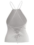 Romwe Racer Front Lace-up Knit Cami Top - Grey