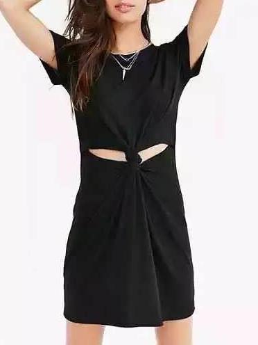 Romwe Black Cutout Knotted Dress