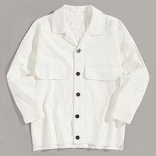Romwe Guys Solid Single-breasted Denim Jacket