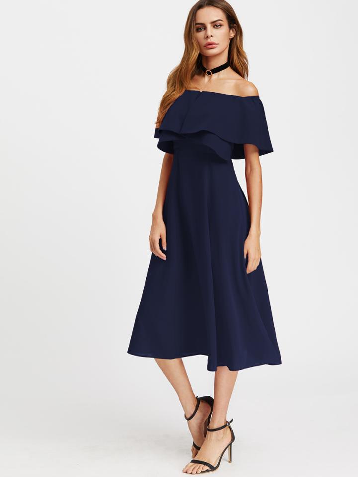 Romwe Layered Flounce Bardot Dress