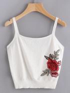 Romwe Embroidered Rose Patch Knit Cami Top
