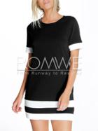 Romwe Black White Patchwork Short Sleeve Shift Dress