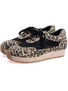 Romwe Brown Lace Up Leopard Flats