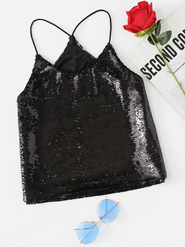 Romwe Sequin Cami Top